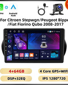 Podofo 2Din 8 + 128G Car Radio For Citroen Nemo/Peugeot Bipper/Fiat Fiorino Qubo 2008-2017 Android Auto Carplay GPS RDS Car Stereo