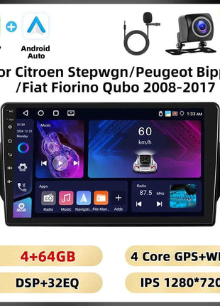 Podofo 2Din 8 + 128G Car Radio For Citroen Nemo/Peugeot Bipper/Fiat Fiorino Qubo 2008-2017 Android Auto Carplay GPS RDS Car Stereo