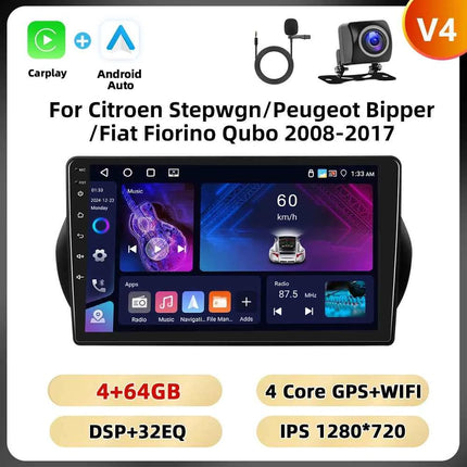 Podofo 2Din 8 + 128G Car Radio For Citroen Nemo/Peugeot Bipper/Fiat Fiorino Qubo 2008-2017 Android Auto Carplay GPS RDS Car Stereo