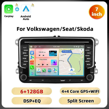 Podofo 6 + 128G 7 ''Car Stereo For VW/PASSAT/CADDY/POLO/BEETLE Multimedia Player Carplay Android Auto Type-C WIFI GPS Car Audio