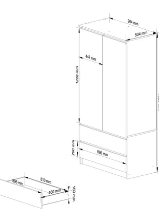AKORD S90 Armadio Grigio Grafite 90 cm 2 Ante 2 Cassetti Colore Grigio Grafite Opaco 4 Ripiani 90x51x180 cm