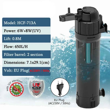 5 in 1 UV Filter for uv Aquarium Sterilization Fish Tank Pump Filter 800L/H Smart Timing Control Sterilization Lamp Pumps