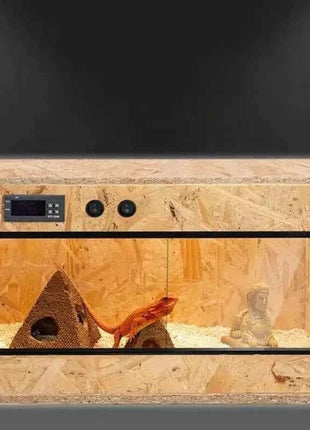 Wooden Reptile Terrarium with Dual-Temperature Control&Glass Doors Intelligent Gecko/Lizard Habitat for Pet Breeding and Display