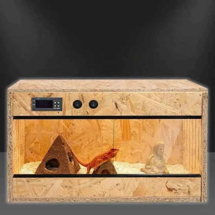 Wooden Reptile Terrarium with Dual-Temperature Control&Glass Doors Intelligent Gecko/Lizard Habitat for Pet Breeding and Display