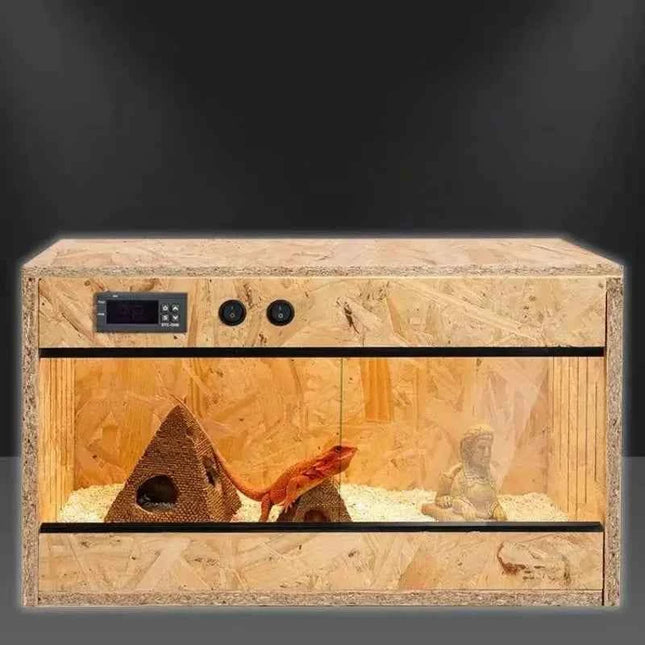 Wooden Reptile Terrarium with Dual-Temperature Control&Glass Doors Intelligent Gecko/Lizard Habitat for Pet Breeding and Display