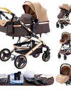 Multifunction 3 in 1 Baby Stroller with Car Seat and Sleeping Basket Baby Pram Lightweight Infant Pushchair Compact Folding Pram