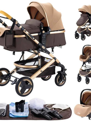 Multifunction 3 in 1 Baby Stroller with Car Seat and Sleeping Basket Baby Pram Lightweight Infant Pushchair Compact Folding Pram