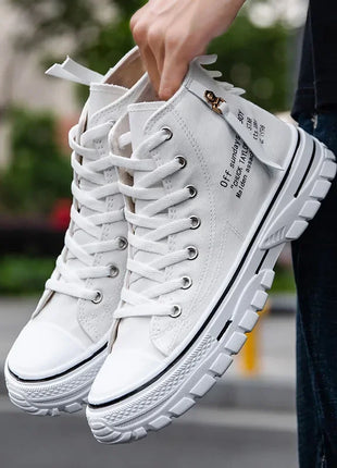 Men's Canvas Vulcanized High-Top Plateau Breathable Casual Sneakers Trainers Sturdy Sneakers