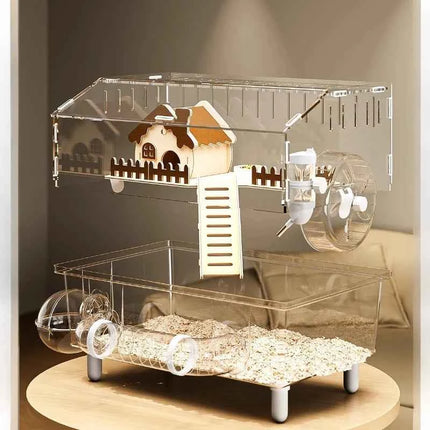 Luxury Acrylic Hamster Cage, Extra Large Transparent Habitat, Chew-Proof rodent Villa for Syrian Hamster Gerbil Mouse