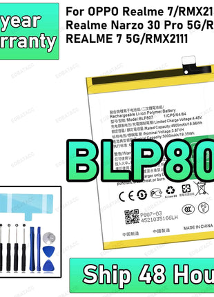 100% New High Quanlity BLP807 Battery For Oppo Realme 7/Realme Narzo 30 Pro 5G/REALME 7 5G/RMX2155/PMX2117 Replacement Battery B