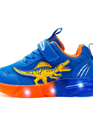 EXDINO Dinosauro Bambini piccoli Primavera Autunno Scarpe luminose a LED Bambini Spinosaurus Ragazzi Glowing Scarpe da ginnastica sportive casual antiscivolo