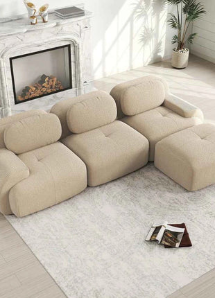 Modular Corner Cord Fabric Sofa - No Assembly Required, Extra-wide Armrests, 32D High Elastic Upholstery, Ergonomic Cozy Couch