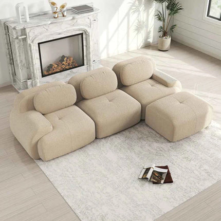 Modular Corner Cord Fabric Sofa - No Assembly Required, Extra-wide Armrests, 32D High Elastic Upholstery, Ergonomic Cozy Couch