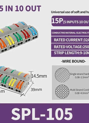 1 In Multiple Out Push-in Electrical Wire Connector Terminal Block Universal Fast Wiring Cable Connectors For Cable Connection