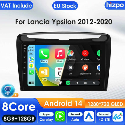 Hizpo 2Din Android 14 Car Multimedia Player for Lancia Ypsilon 2012 - 2020 GPS Carplay Autoradio 360Cam 4G AI Intelligent Screen