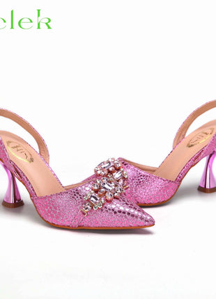 Nuovi arrivi Design speciale colore rosa scarpe e borsa da donna africane Set sandali a punta per la festa di nozze