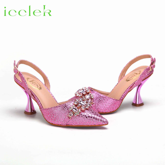 Nuovi arrivi Design speciale colore rosa scarpe e borsa da donna africane Set sandali a punta per la festa di nozze