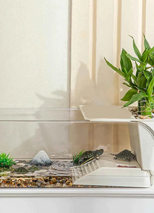 Turtle Tank Turtle Cage Clear Area Habitat with Basking Stage for Crayfish Crabs Gecko Amphibians Fishes Small Pets Enclosure