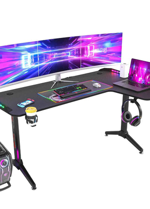 XXXL Large Corner Gaming Desk L Shape Gamer Computer Table RGB LED Lighted Table with Cup Holder and Headphone Hook
