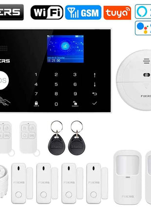 FUERS WIFI GSM Alarm System Wireless Home Burglar Security Alarm System Tuya APP Control Siren Motion Detector PIR Smoke Sensor