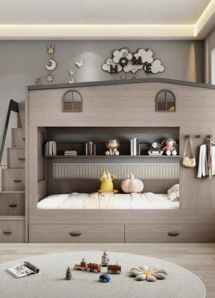 Bunk bed kids with Drawer storage loft double bed Climbing stairs full frames Queen Wooden literas de 2 camas bedroom furniture