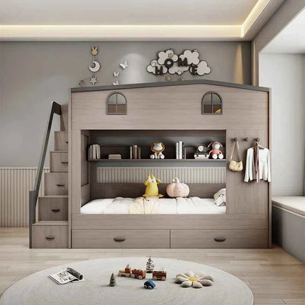 Bunk bed kids with Drawer storage loft double bed Climbing stairs full frames Queen Wooden literas de 2 camas bedroom furniture