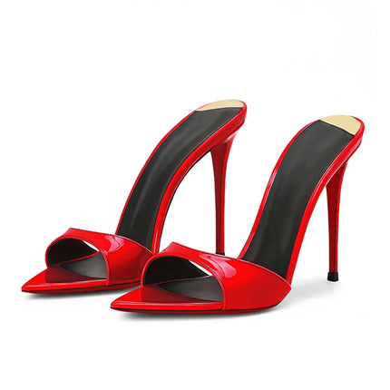 Nuove scarpe col tacco alto da donna con suola nera rossa a punta, sandali col tacco alto con un temperamento di nicchia, indossate da mezze pantofole
