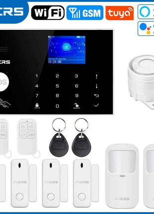 FUERS WIFI GSM Alarm System Wireless Home Burglar Security Alarm System Tuya APP Control Siren Motion Detector PIR Smoke Sensor
