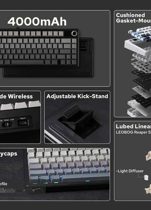 Aula F75 MAX Wireless Mechanical Keyboard With TFT Screen and Knob Gasket RGB Backlight Gaming Keyboard in 75% Layout Hot-Swap