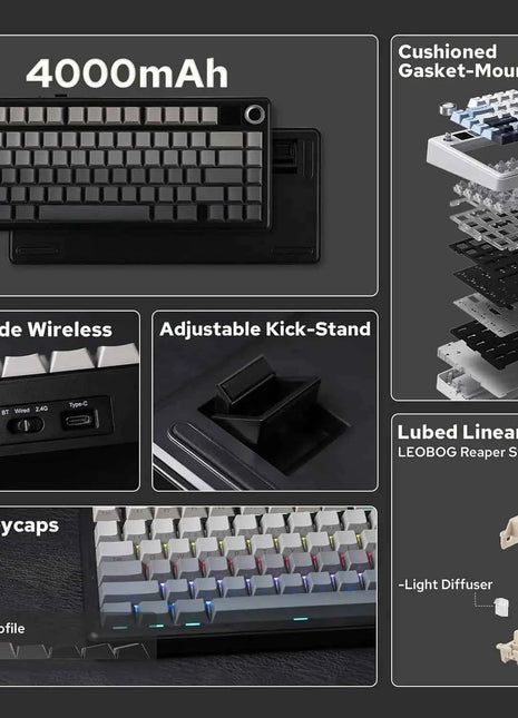 Aula F75 MAX Wireless Mechanical Keyboard With TFT Screen and Knob Gasket RGB Backlight Gaming Keyboard in 75% Layout Hot-Swap