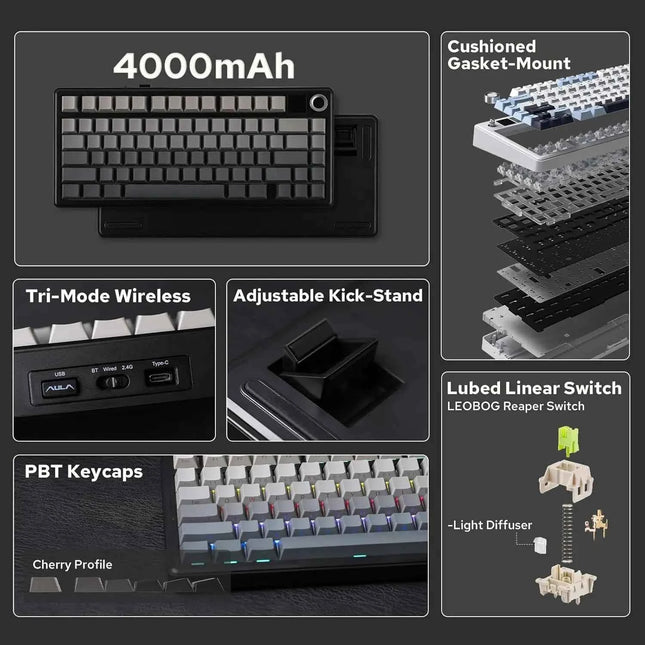 Aula F75 MAX Wireless Mechanical Keyboard With TFT Screen and Knob Gasket RGB Backlight Gaming Keyboard in 75% Layout Hot-Swap