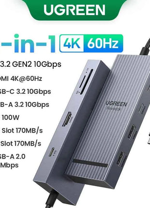 UGREEN USB HUB 4K120Hz DP Type-C to 4K60Hz 2xHDMI SD/TF RJ45 3.5mm USB3.2 Gen2 10Gbps Data for Laptop Dell HP Lenovo Accessories