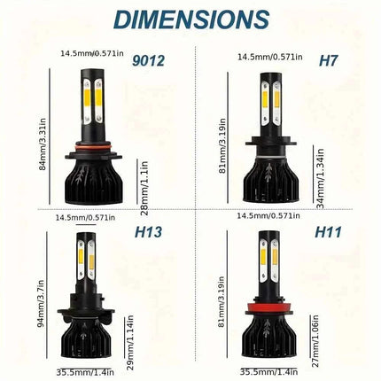 2pcs New 4 Sides 9005/HB3 9006/HB4 H4 H7 H11 H13 9004 9007 Car LED Bulbs 6000K White 8000K Ice Blue 26000LM 360 Beam Angle