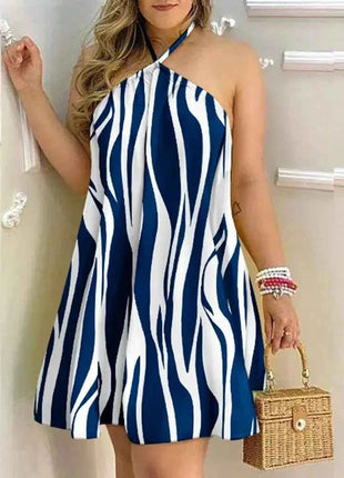 Abito con scollo all'americana con stampa floreale Abito halter senza schienale Boho per abbigliamento da donna primavera estate
