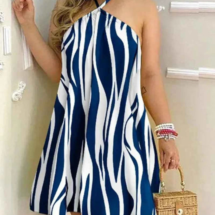 Abito con scollo all'americana con stampa floreale Abito halter senza schienale Boho per abbigliamento da donna primavera estate