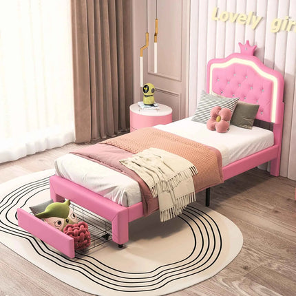 Rosahqnda Children's Bed 90 x 200 cm,Upholstered Bed with Slatted Frame Princess Bed,Girls Bed, Single Bed,Teenager's Bed,PU