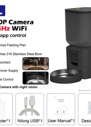 8L Automatic Cat Feeder With 1080p Camera Video 5G WiFi Cat Food Dispenser Pet Smart Voice Recorder Tuya APP Pet Auto Feeder