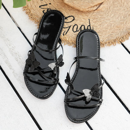 Pantofole da donna con Design a farfalla Summer Chic Rose Gold Metal Band Slides Ladies Casual Outdoor Flat Beach Sandal Shoes Plus Size