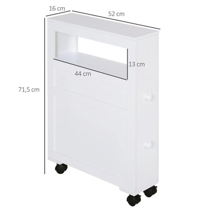 HOMCOM bathroom cabinet with wheels 2 drawers and shelf 16x52x71,5 cm White
