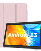 Pritom Tablet PC da 7 pollici, Android 13 Quad Core, 4 GB (2+2 GB virtuale) RAM 32 GB ROM, WiFi, doppia fotocamera, USB C, con custodia in pelle