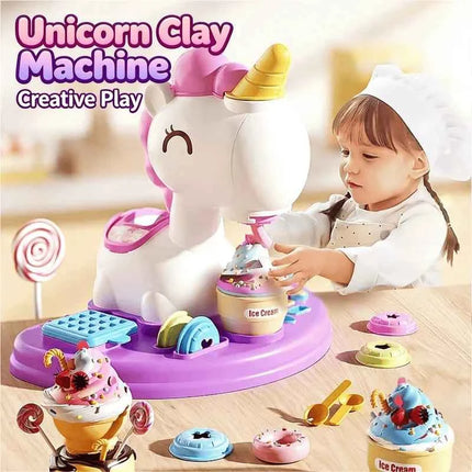 Set di pasta modellabile a forma di unicorno, macchina per gelato e pasta, strumenti per argilla fai da te, non tossici, giocattoli educativi Montessori per bambini e bambine