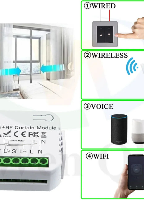 Modulo interruttore per tende Smart WiFi RF Wireless 433 MHz 5 in 1 telecomando, 110 V 220 V 240 V per garage con tapparella Tuya Alexa