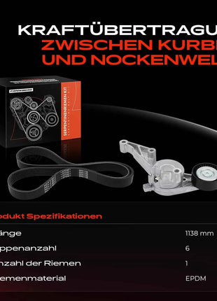 Frankberg 1x Set di cinghie a nastro per VW Caddy 3 Transporter California T5 Camper Multivan V K036PK1138 7884-21628