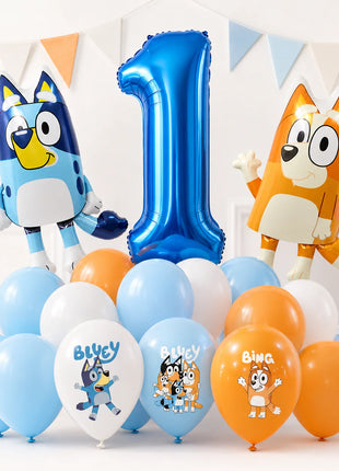 Set di Palloncini per Decorazioni Primo Compleanno Bluey, Palloncini in Foil Bluey e Bingo, Palloncini in Lattice, Accessori per Feste per Bambini e Bambine