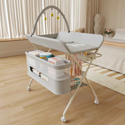 4 in 1 Folding Changing Table, Mobile Changing Unit, Height-adjustable Changing Station With Toy Arch & Storage Basket