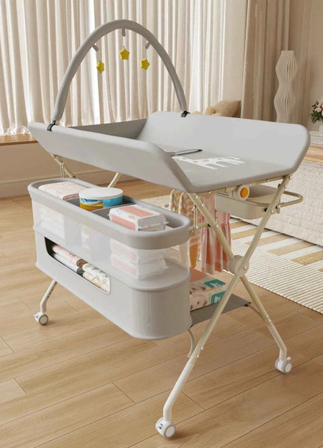 4 in 1 Folding Changing Table, Mobile Changing Unit, Height-adjustable Changing Station With Toy Arch & Storage Basket