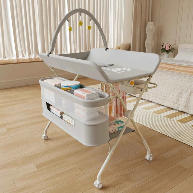 4 in 1 Folding Changing Table, Mobile Changing Unit, Height-adjustable Changing Station With Toy Arch & Storage Basket