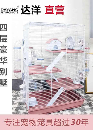 Large Multi-Level Hamster Cage with Tunnels, Spacious & Ventilated Syrian Hamster Habitat, Fun Interactive Pet Home