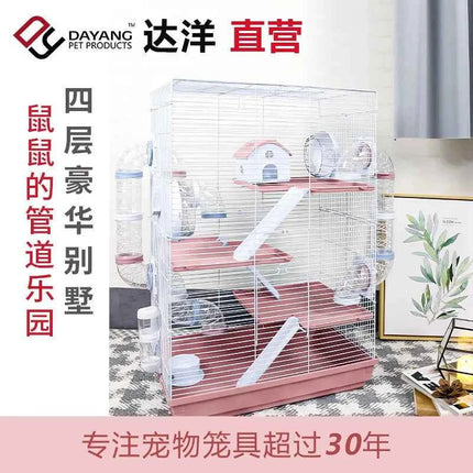 Large Multi-Level Hamster Cage with Tunnels, Spacious & Ventilated Syrian Hamster Habitat, Fun Interactive Pet Home