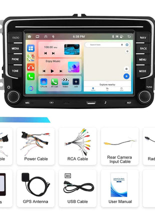 Podofo 6 + 128G 7 ''Car Stereo For VW/PASSAT/CADDY/POLO/BEETLE Multimedia Player Carplay Android Auto Type-C WIFI GPS Car Audio